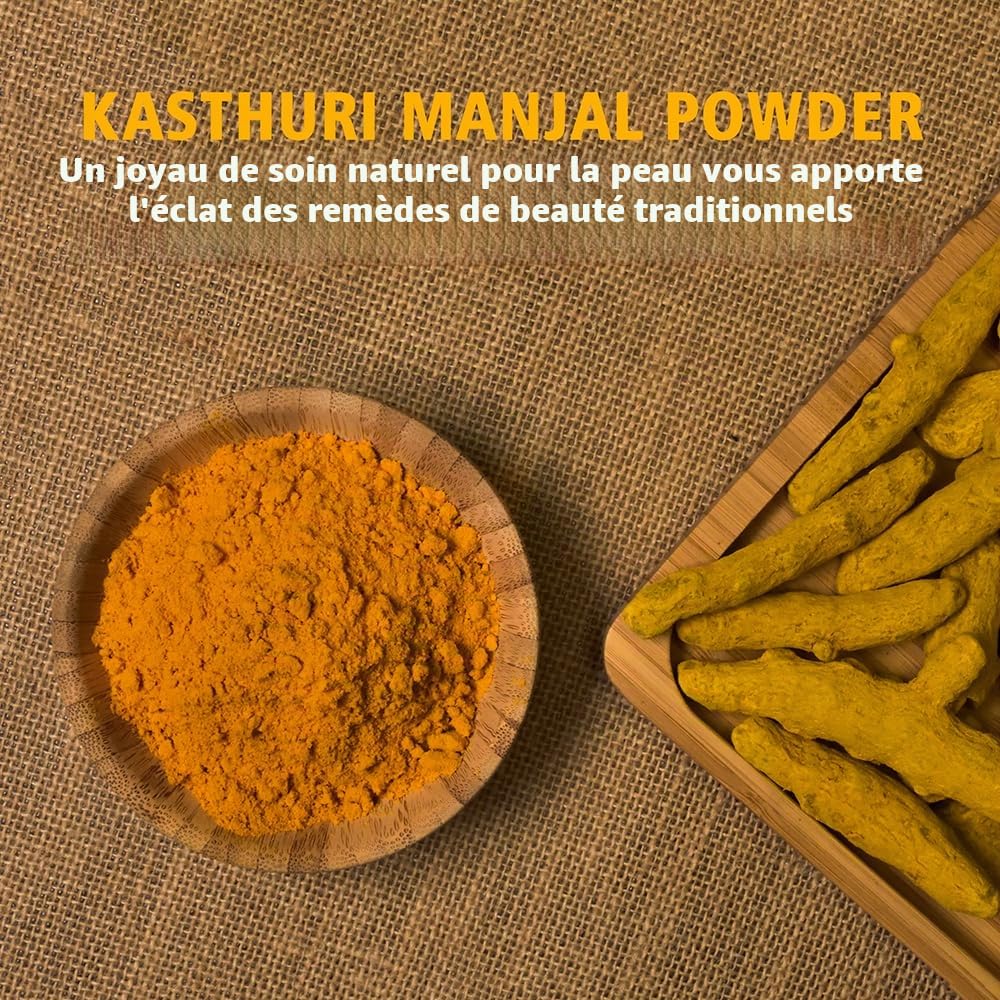Hebhac Herbals Poudre de curcuma sauvage Kasthuri pour soins de la peau et du visage | Poudre de curcuma sauvage | Curcuma Aromatica | Poudre de qualité cosmétique pour le visage et la peau