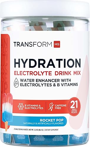 TransformHQ Mezcla de bebida de hidratación (21 paquetes de una sola porción, Rocket Pop) - Mezcla de suplemento de hidratación con vitaminas y