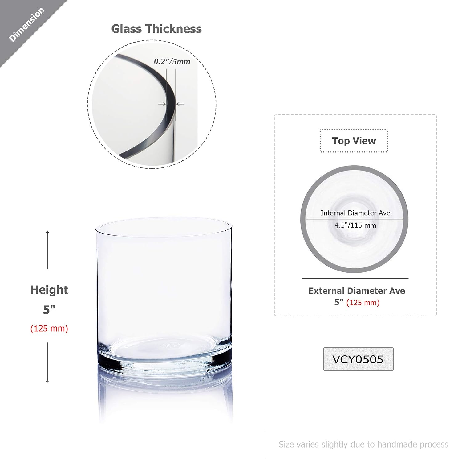 WGV Cylinder Glass Vase, Diameter 5", Height 5", Clear Glass Floral Planter Container, Floating Candle Holder for Wedding Party Event Home Office Decor, 1 Piece