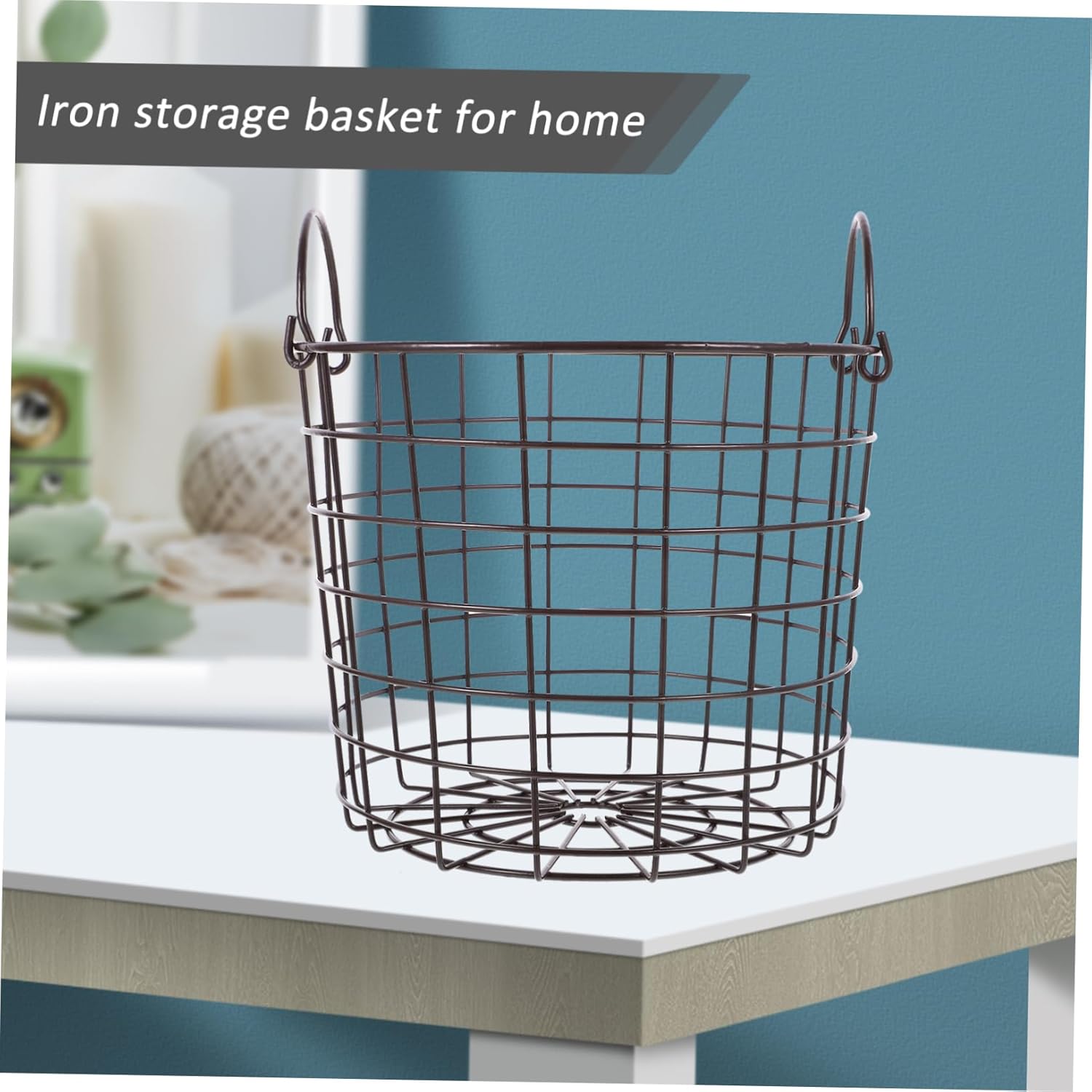 BESTYASH Portable Iron Laundry Basket with Handles Medium Coffee Color Storage Organizer for Clothes Books and Sundries Hollow Design for Home and Dormitory Organization