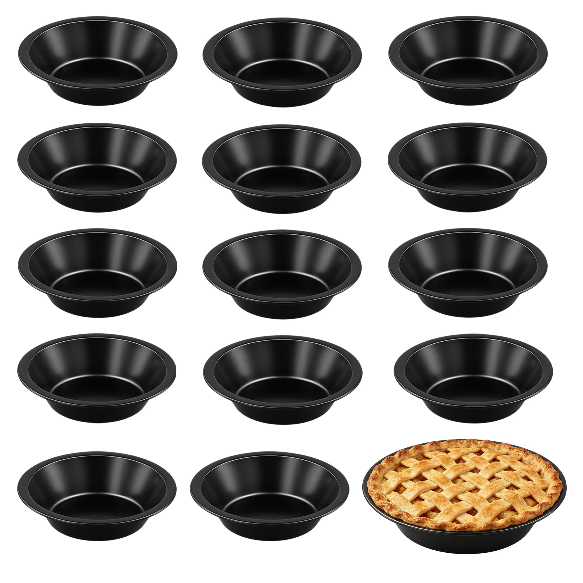 HAKZEON 15 Pack Individual Pie Dishes, 4 Inch Non Stick Round Carbon Steel Pie Tart Tins for Oven, Quiche Baking Moulds Set
