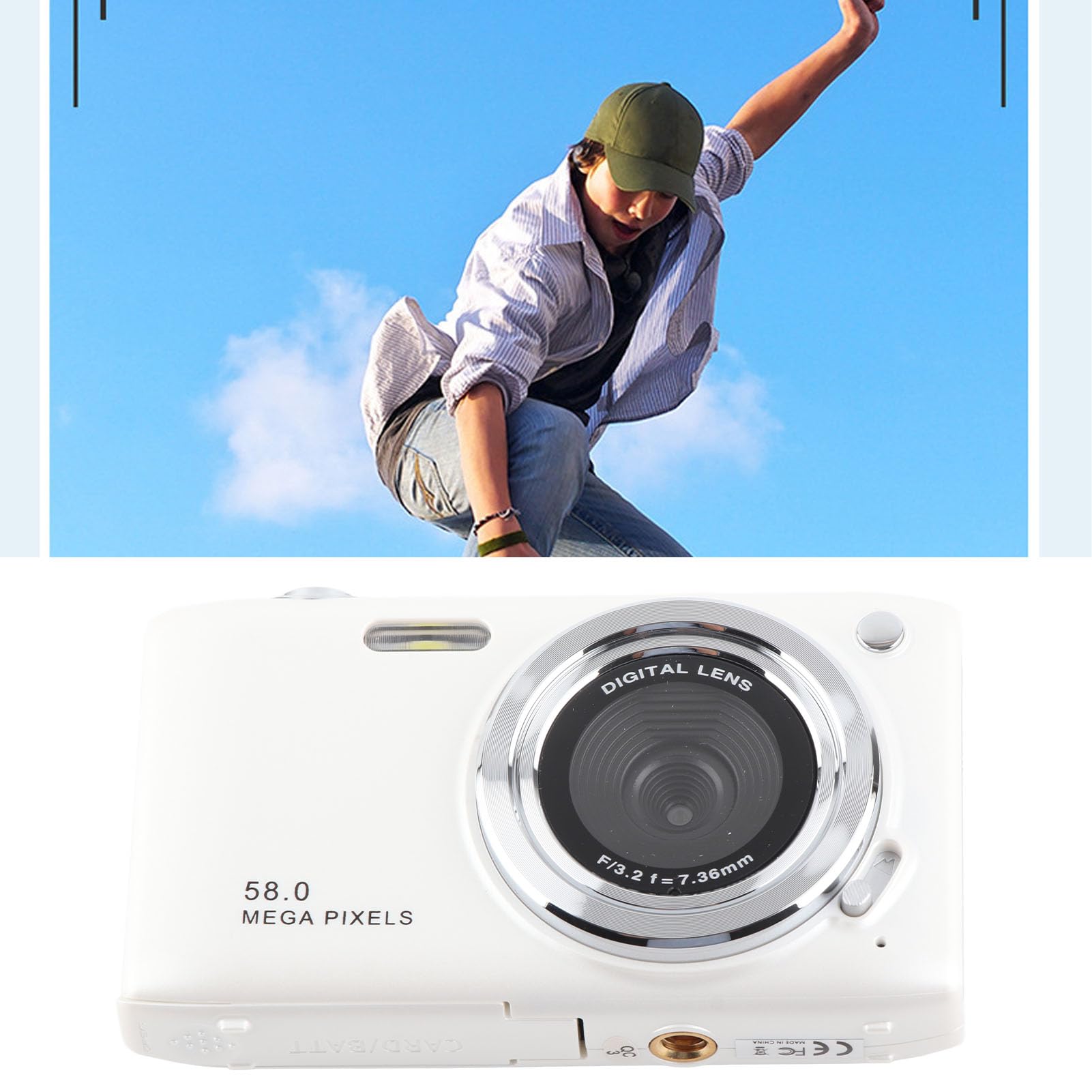 Piccola Fotocamera per Adolescenti, Fotocamera Digitale 4K con Schermo IPS da 58 MP, Schermo IPS da 2,88 Pollici, Sottile e Leggera per i Viaggi (WHITE)