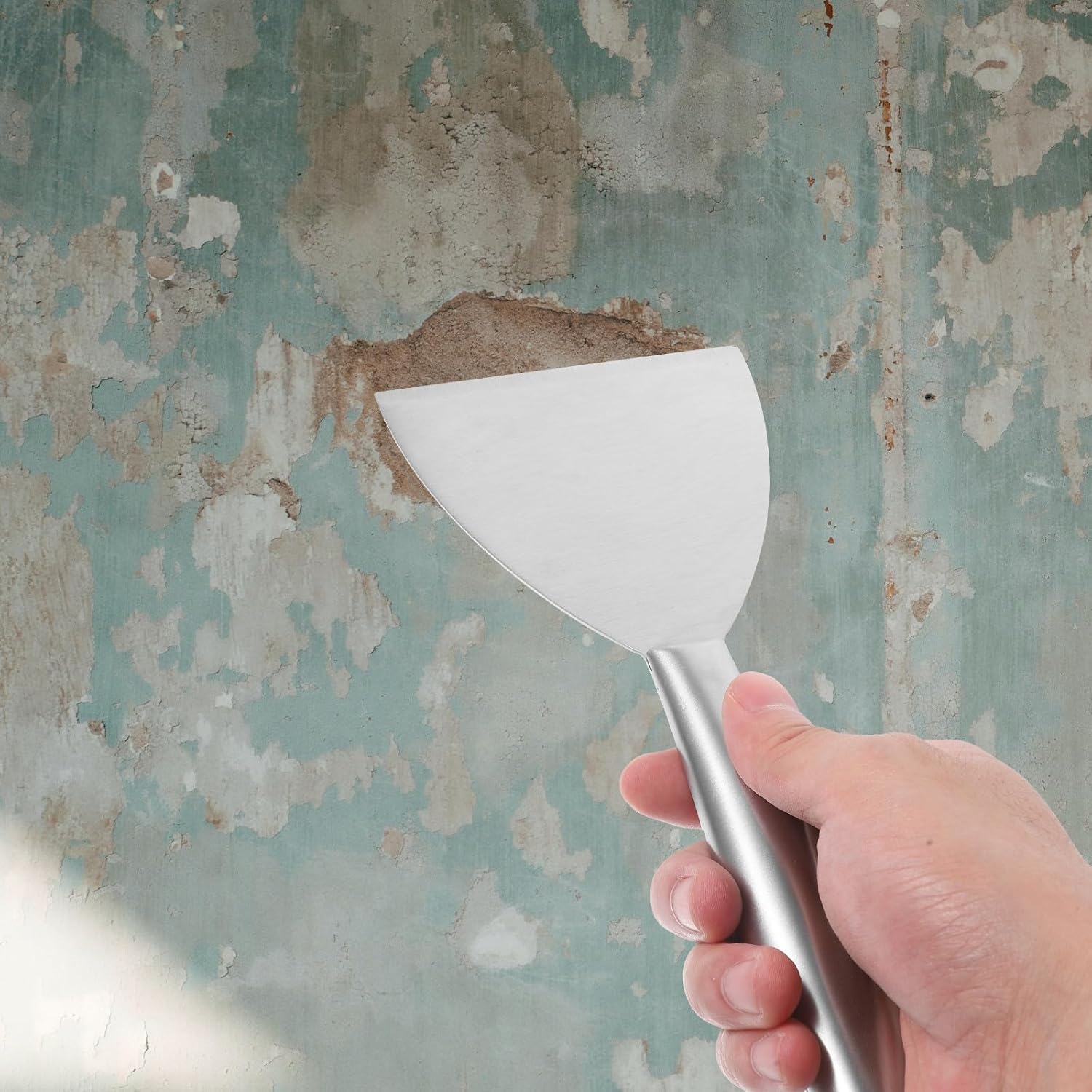 Lurrose Stainless Steel Putty Knife Scraper Tool Hollow Handle, 4-inch Paint Scraper for Kitchen and Wall Stains Removal, Sturdy Metal Spatula for Home and Painting Use