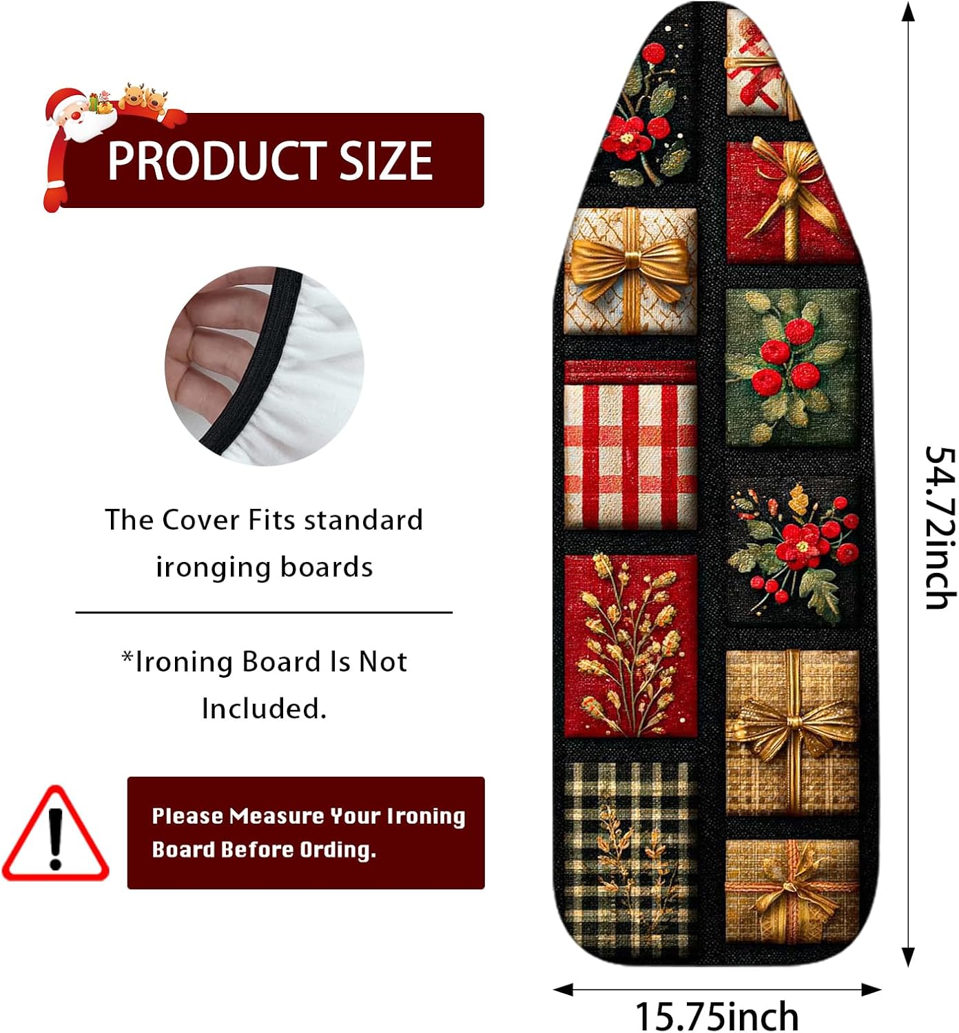 Nuxovilar Winter Surprise Boxes Ironing Board Cover 15x54 Polyester | Iron Pad Scorch Guard laundry helper protective board shield home laundry room craft studio (Winter Boxes)
