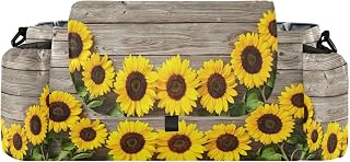 CUPADA Wild Sunflowers on Wooden Universal Stroller Organizer with Cup Holders, Summer Yellow Flower Stroller Organizer Bag and Removable Shoulder Strap Fits Most Baby and Pet Strollers