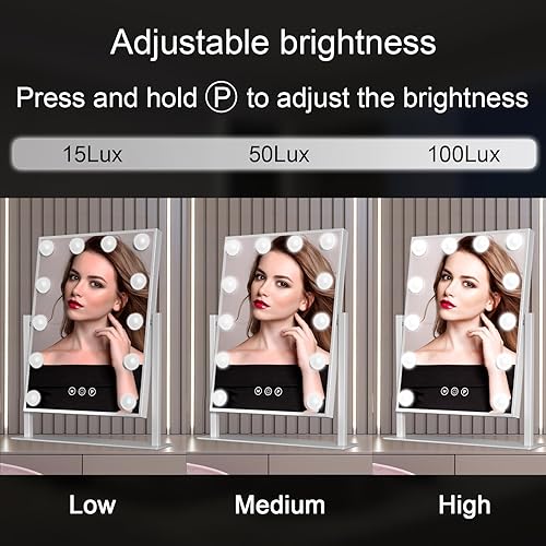Miniatura 6 de Espejo de tocador con luces de 14 x 19 pulgadas, espejo de maquillaje iluminado, 12 bombillas regulables, espejo de tocador Hollywood Smart Touch,