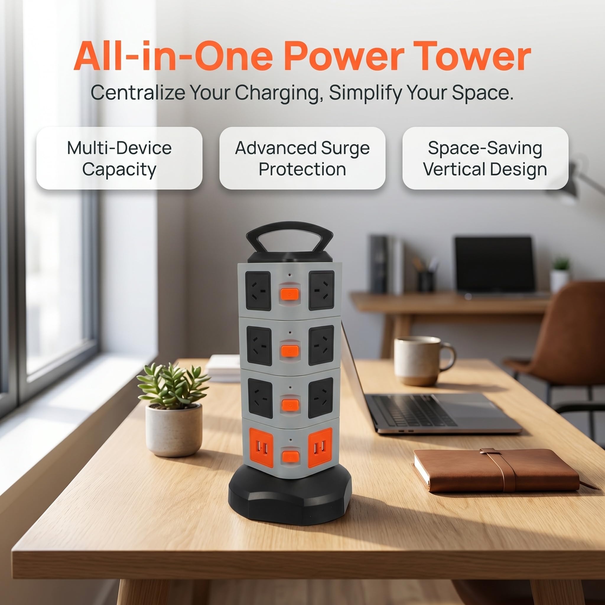Multipresa con Protezione da Sovratensione E Porte USB - Stazione di Ricarica Multi-Dispositivo E Presa di Prolunga con Spina Americana per La Sicurezza di Casa E Ufficio.