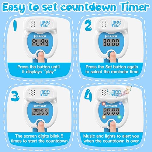 Miniatura 8 de SKYROKU Reloj de entrenamiento para ir al baño para niños pequeños, bonita forma de inodoro, recordatorios de música y luz, temporizador de cuenta