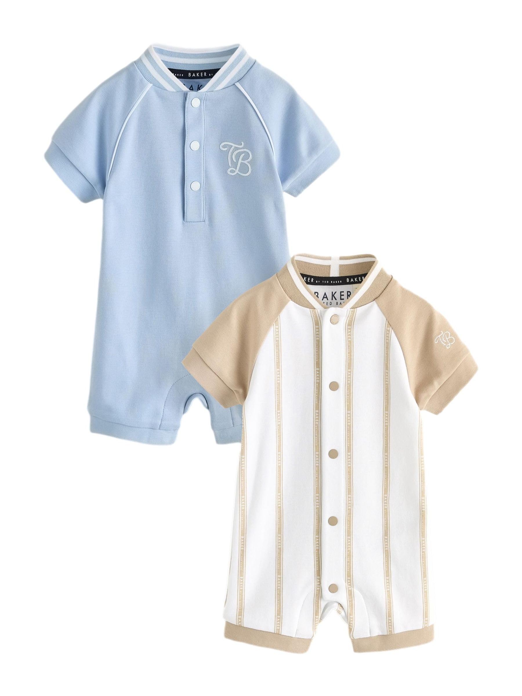 Noworodki chłopcy Zestaw 2 pajacyków w kolorze niebieskim/kamienia w stylu uniwersyteckim Baker by Ted Baker