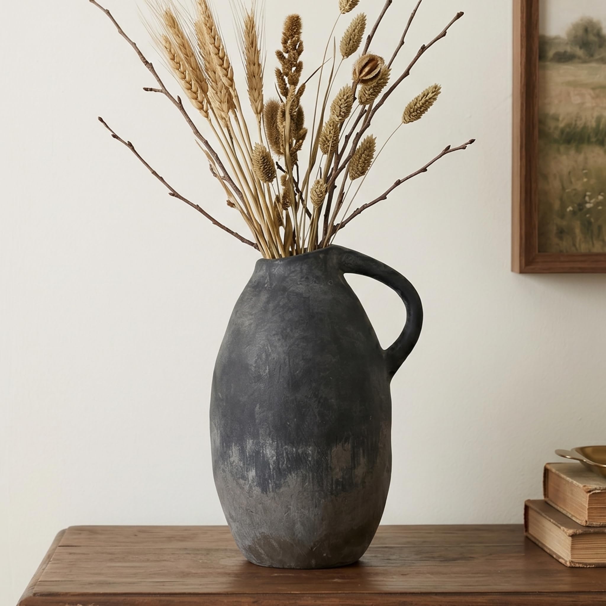 Vase en céramique noir 26 cm grand vase vintage fleurs décoration maison