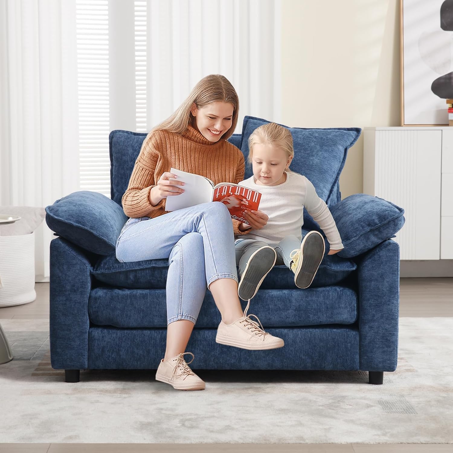 Chenilli Oversized Accent Chair, Armchair Chair with Ottoman, Comfy Single Sofa with Large Seat and Extra Wide Armrests, UpholsteredReading Chairs for Bedroom Living Room