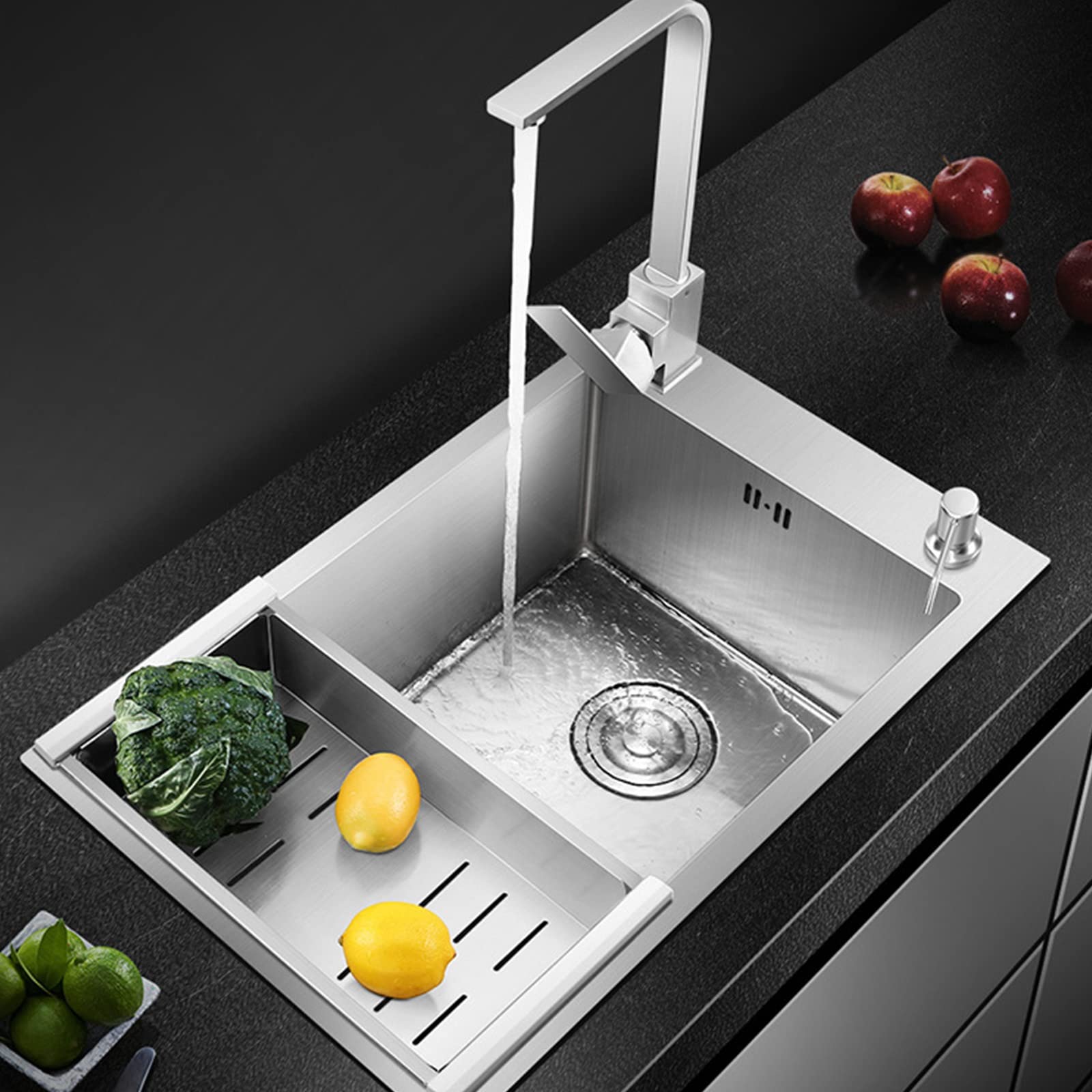 Edelstahl-Spüle, 68 Cm, 2 Löcher, Topmount, 18 Gauge, 304 Edelstahl, Handgefertigt