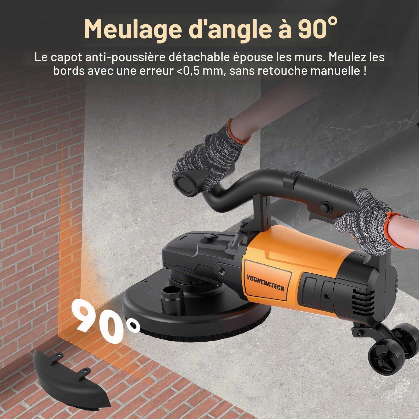 YUCHENGTECH Ponceuse de Sol Beton 180mm 3800W avec 6 Vitesses et 3 Disques | Surfaceuse Béton,Meulage, Décapage, Polissage,Pour Ciment et Marbre