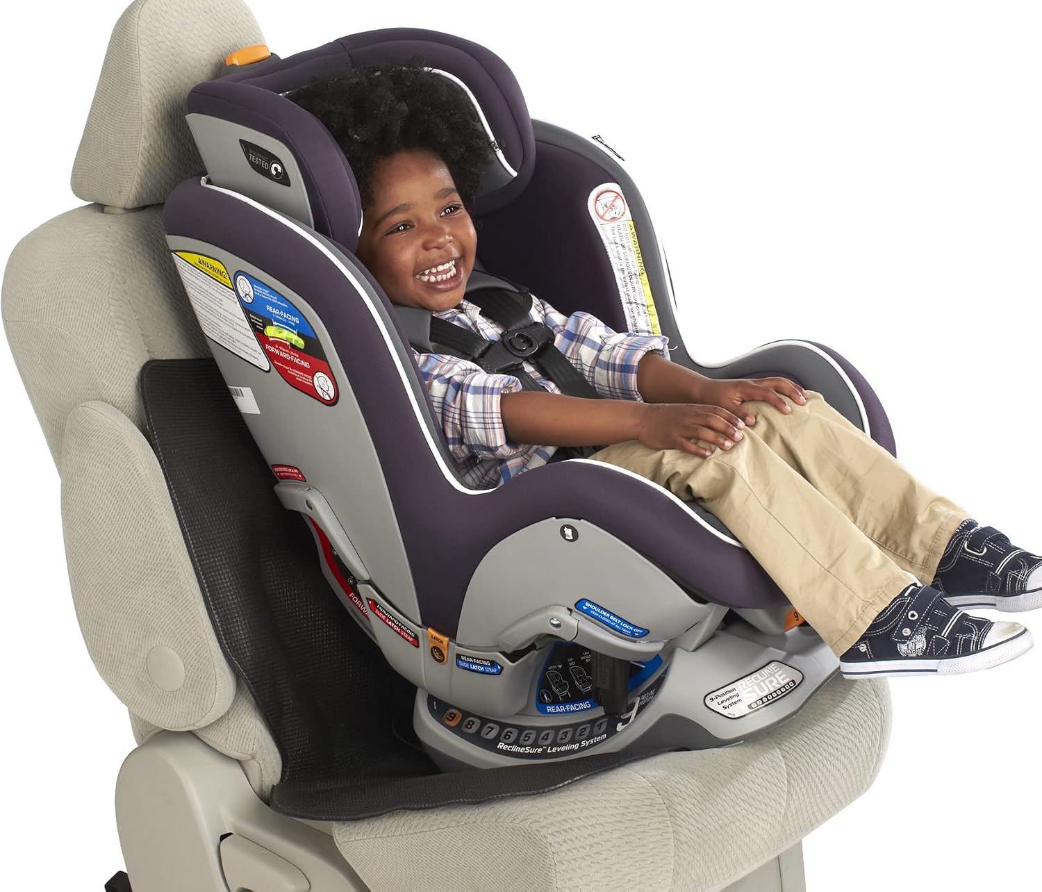 Nuby On The Go Kids Car Seat Protection Undermat, Protects Upholstery from Indentations, Scratches, and Spills, Black