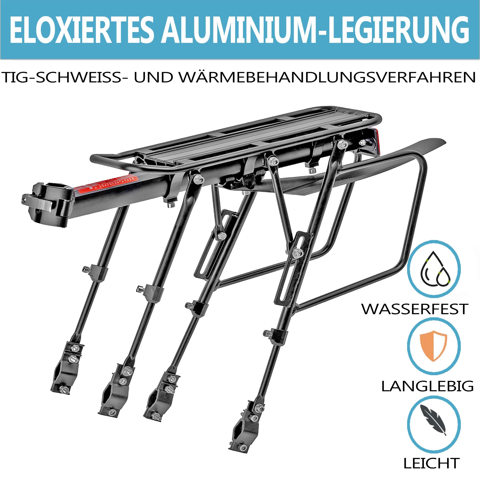 Fahrrad Gepäckträger Set [24-29 Zoll ]- 100KG Tragfähigkeit Fahrrad Gepäckträger Hinten mit Schutzblech und großem Reflektor, Schnellverschluss Fahrradträger für Mountainbike & Rennrad