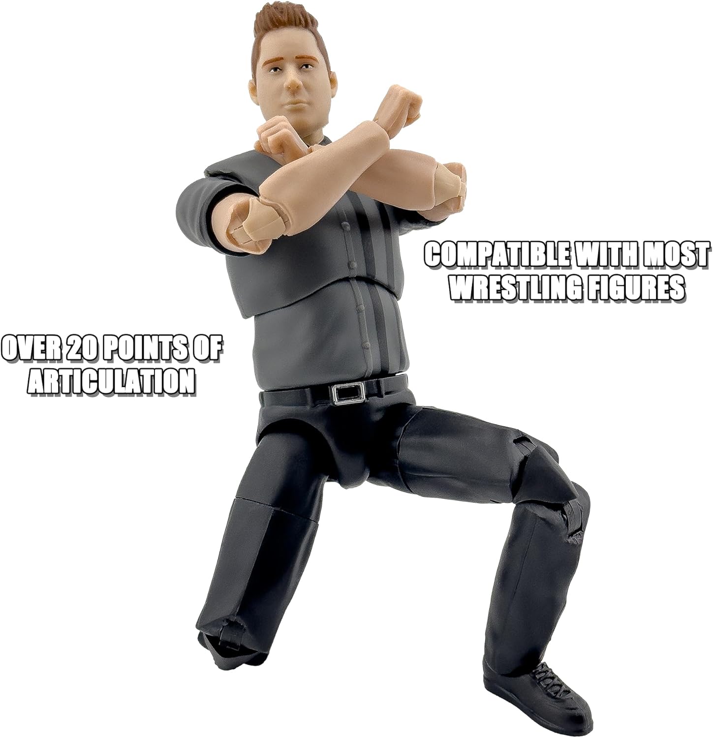 Ultimate Dark Gray Referee with Deluxe Articulation for Wrestling Figures