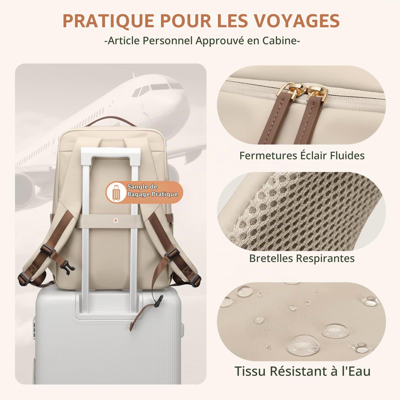GOLF SUPAGS Sac à Dos élégant Pour Ordinateur Portable Pour Femme, Approuvé Par Les Compagnies Aériennes, Voyage, Travail, école, Sac à Dos Décontracté Pour Ordinateur Portable de 17,3 Pouces