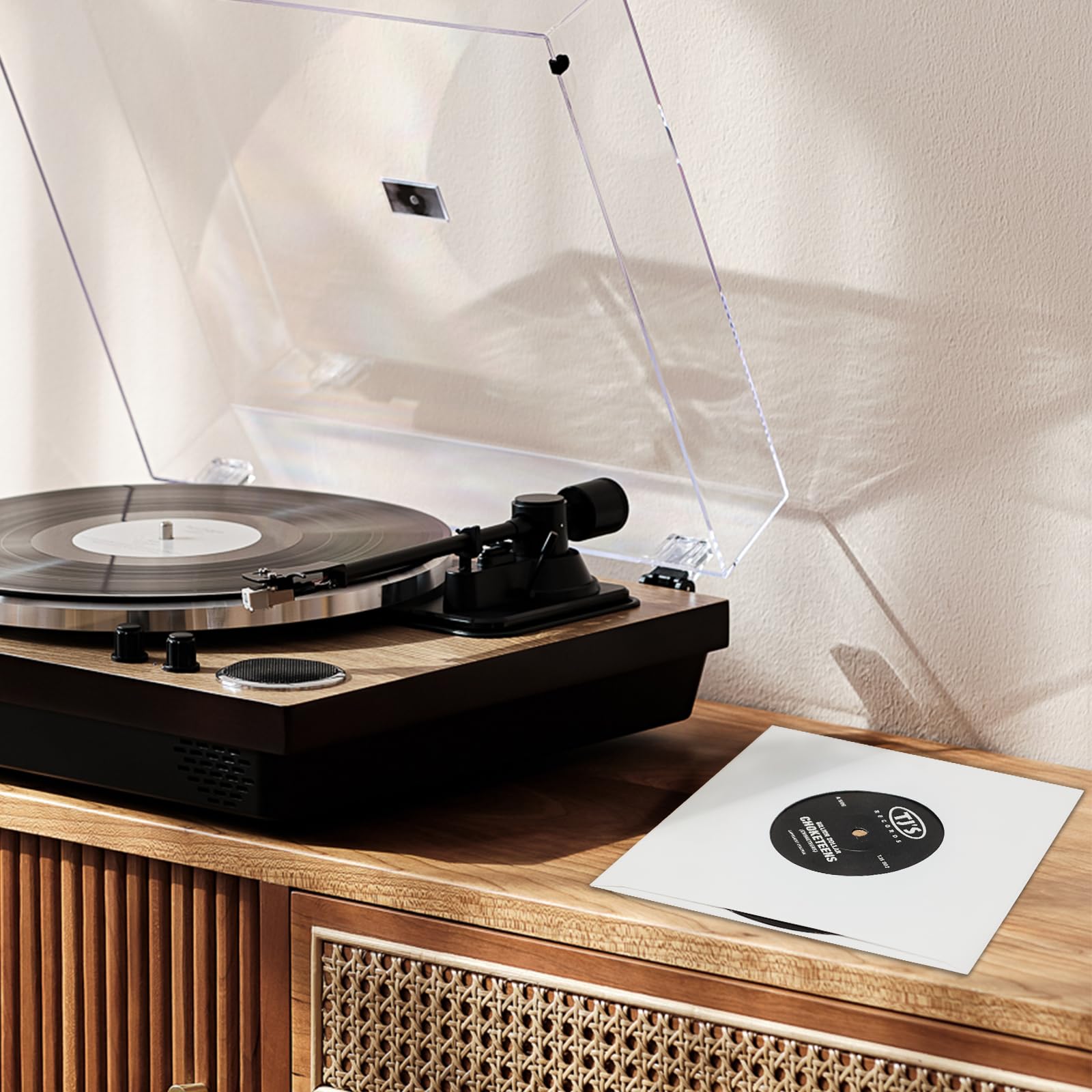 20 fundas interiores para discos de vinilo, fundas interiores de papel pesado sin ácidos, fundas interiores cuadradas de papel kraft blanco con agujero para álbumes LP (12 pulgadas)