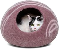 Vista 21 de MEOWFIA Cueva de gato – Cama de fieltro premium para gatos de interior, hecha a mano 100% lana merino, gato (Beige, Mediano)