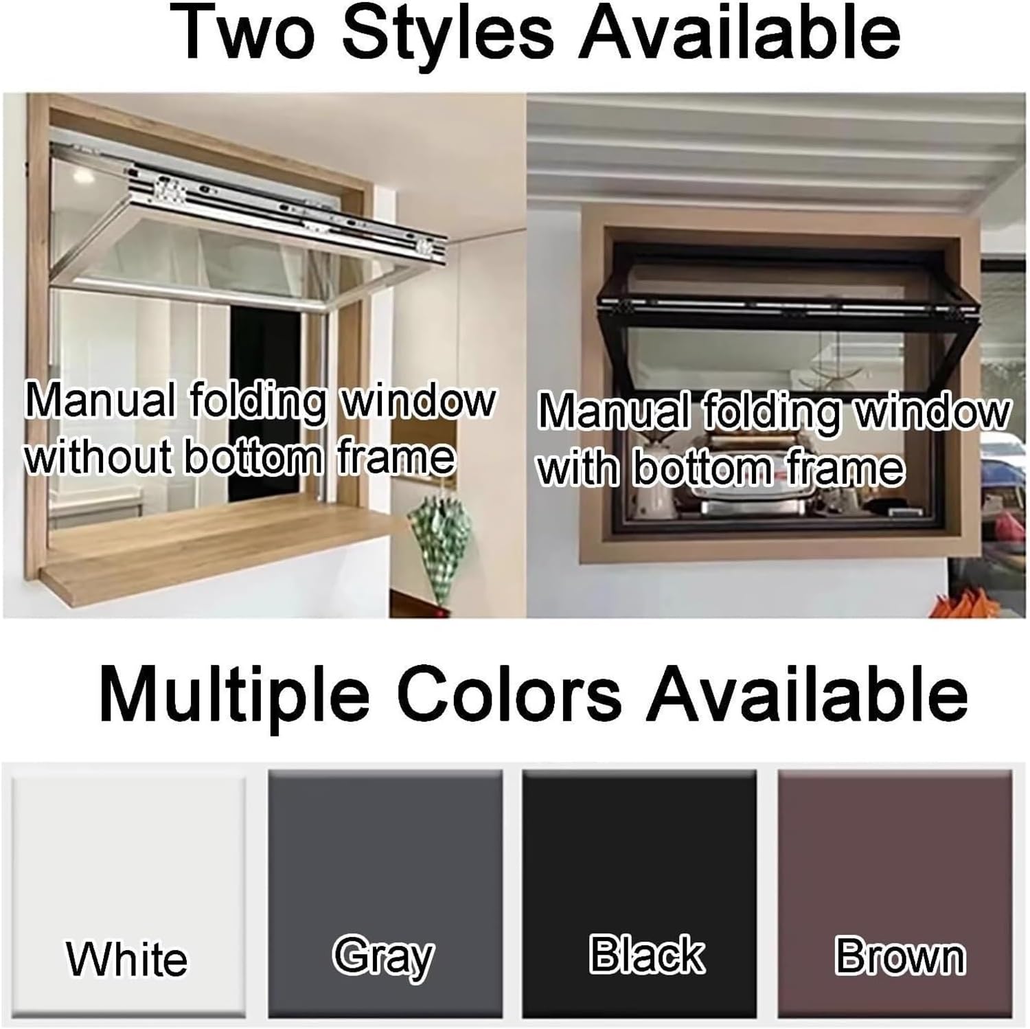 Folding Concession Serving Window, Aluminum Kitchen Windows with Bottom Frame, Double Hung Stand Serving Window for Coffee Shop(Black,WxH 37.4x29.5in/95x75cm)