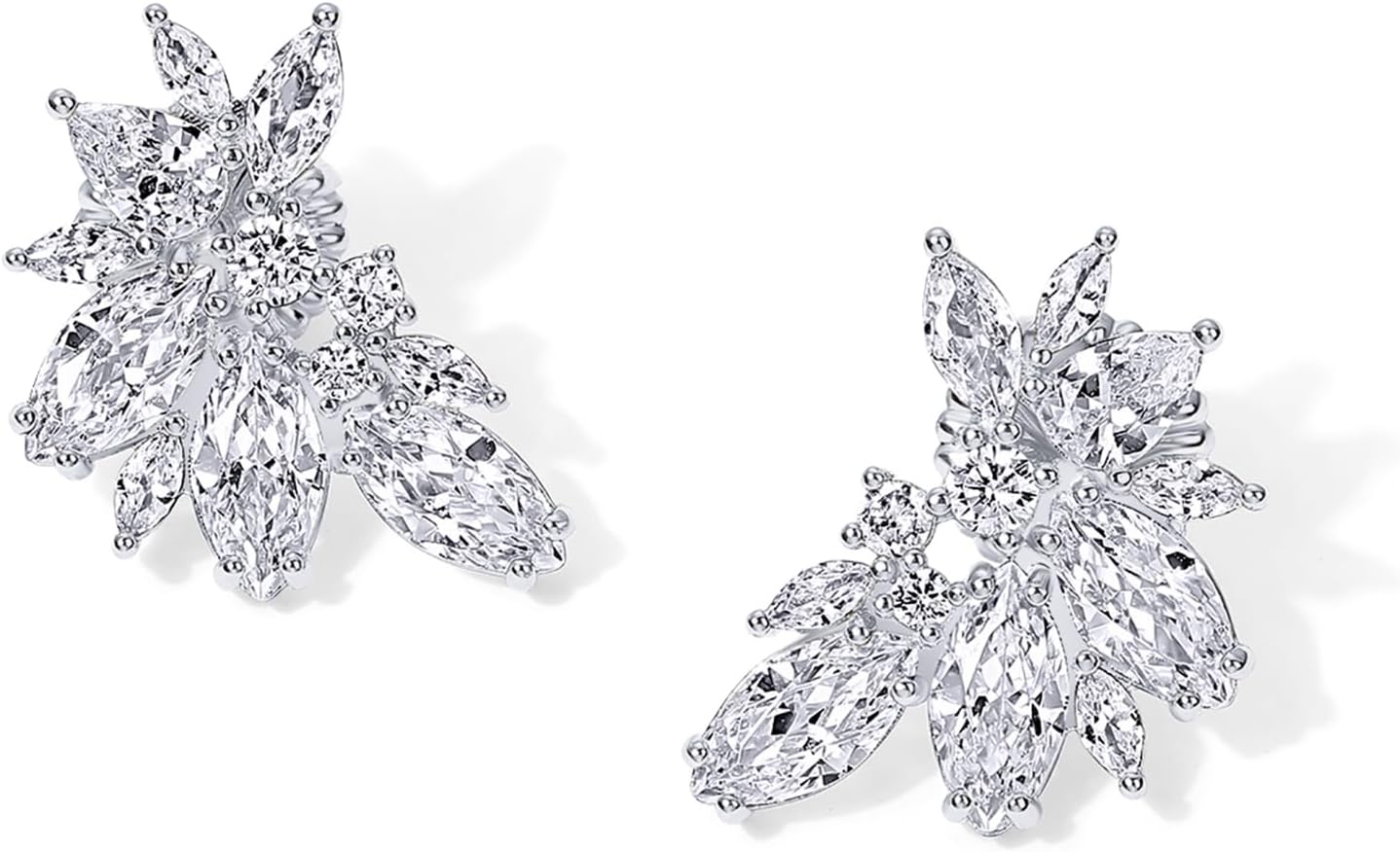 PAVOI 14K Gold Plated Cubic Zirconia Stud Earrings for Women - 925 Sterling Silver Posts Statement Crystal Cluster Wedding Earrings for Brides & Bridesmaids - Trendy CZ Pearl Studs Wedding Jewelry - Image 3