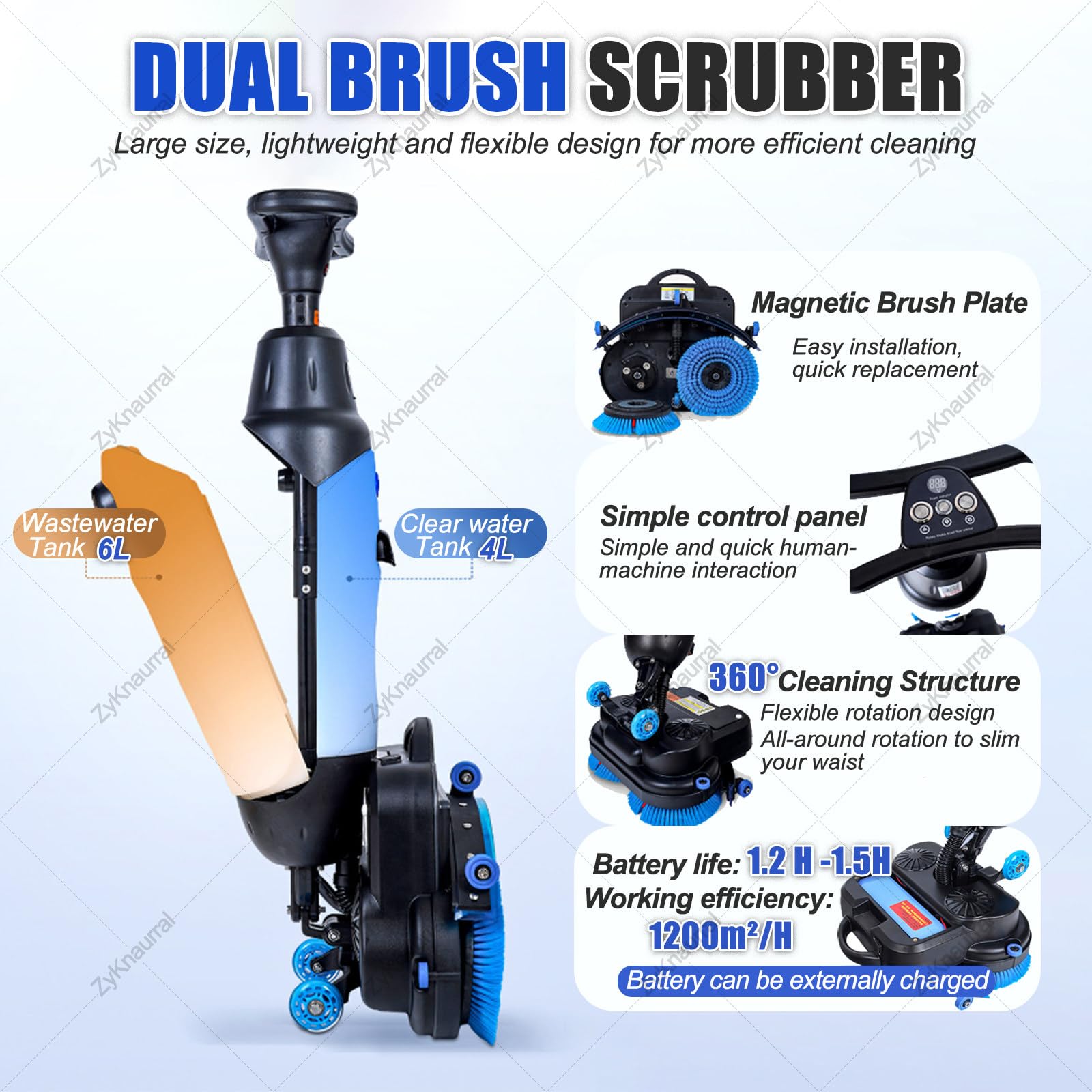 Minifregadora De Suelos De 17" De Grado Comercial Para Suelos De Madera, Baldosas, Terrazo, Mármol Y Cemento. Autopropulsada, Funcionamiento Silencioso, Ideal Para El Hogar Y El Negocio. Red