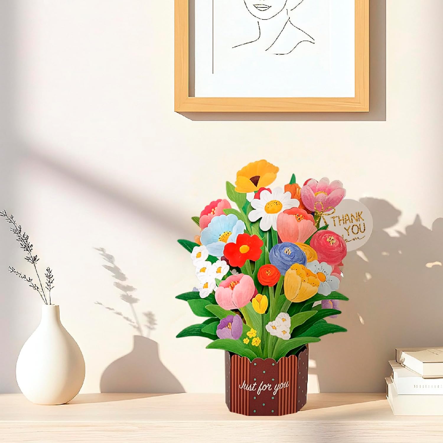 Pop Up Flower Pot Money Card, 3D Bouquet Greeting Cash Holder Card, Handmade Thank You Card for Birthday Mother’s Day All Occasion Presents image 5