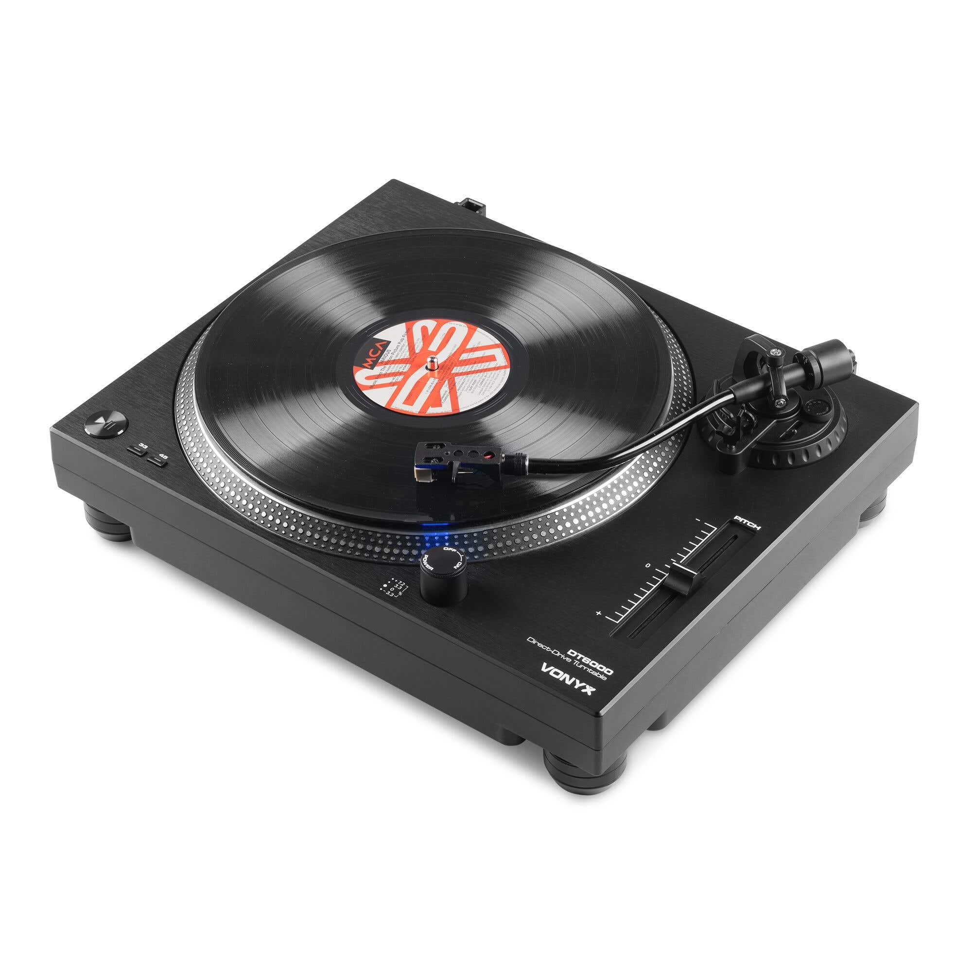 Vonyx DT6000 – Tocadiscos de Vinilo con tracción Directa, cápsula Audio Technica, USB para digitalizar, preamplificador Phono/línea y Pitch Control, Ideal para DJ Profesional o HiFi, Color Negro