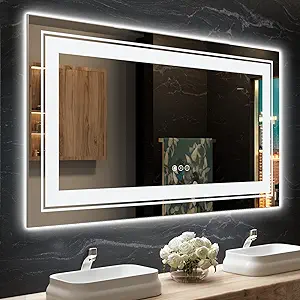 LED Bathroom Mirror, 55"x30" with Front and Backlit, Anti-Fog, Large Bathroom Vanity Mirror for Wall, Memory Function, Stepless Dimmable, Tempered Glass (Horizontal/Vertical)