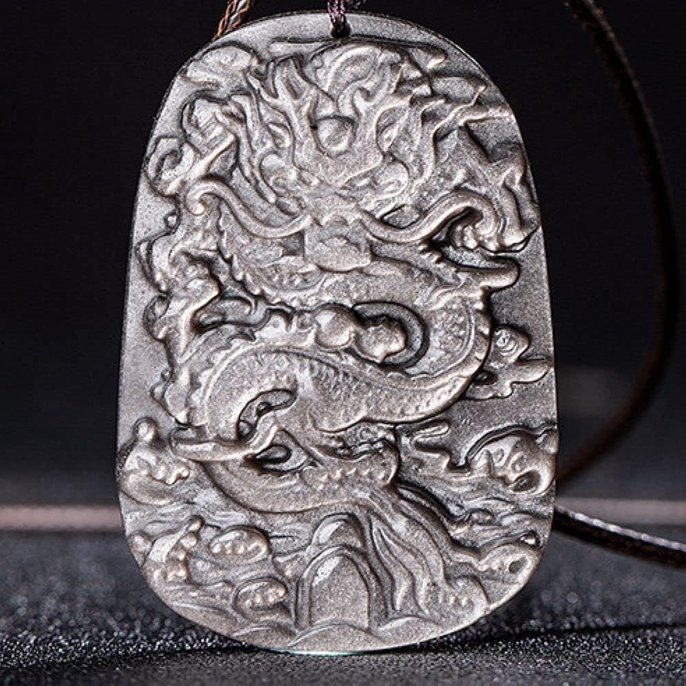 Crystal Natural Black Obsidian Dragon Necklace Amulet Pendant Bead with Adjustable Chain - Image 4