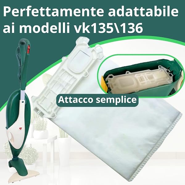 NAMAI - Set di 6 Sacchetti Folletto VK135 e VK136, Ricambi Compatibili, Microfibra Resistente, Antibatterici, Ricambi Folletto (6 Sacchetti) - 2