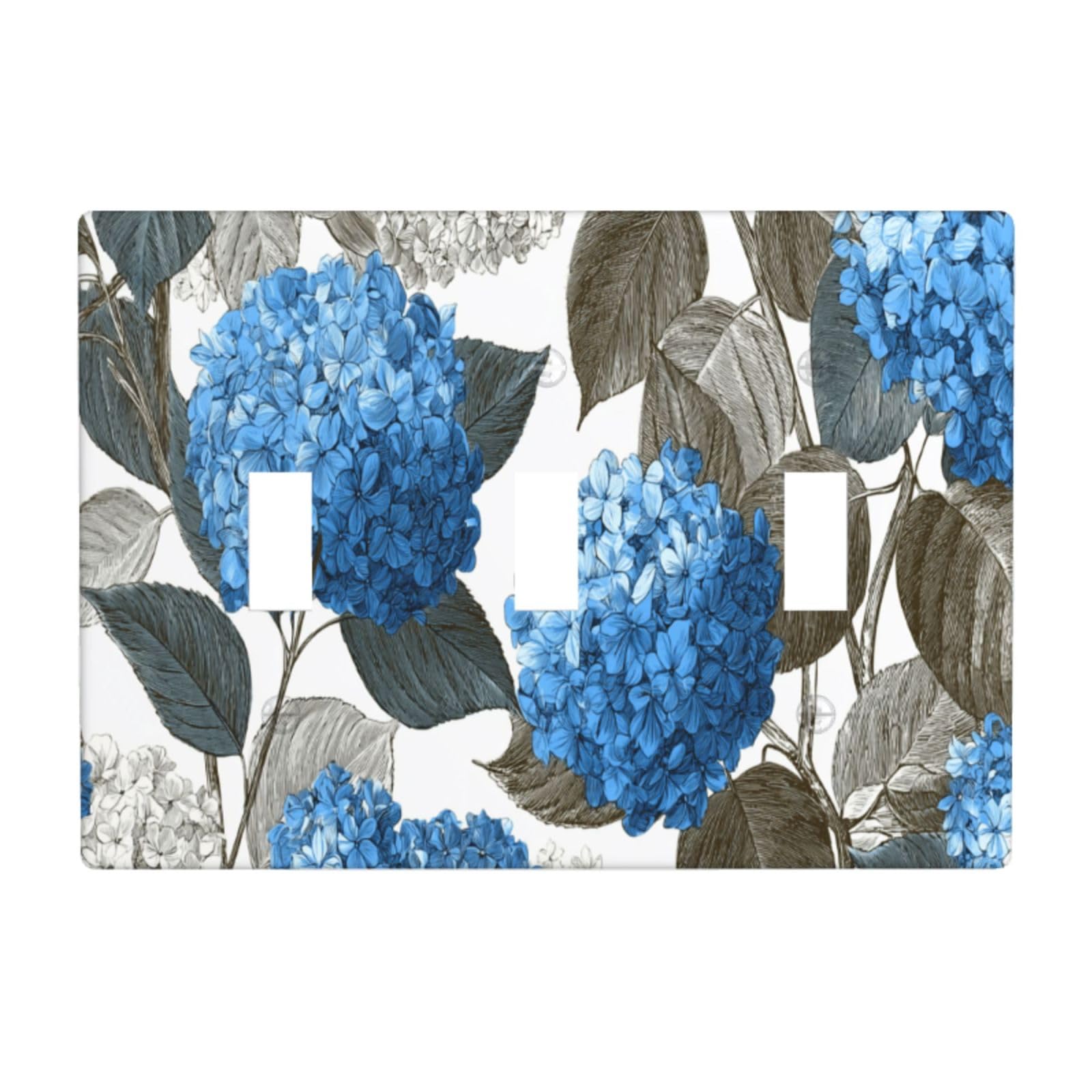 Woshuwo White Vintage Blue Hydrangea Pattern Light Switch Covers 3 Gang Triple Toggle Wall Plate Switchplate Electrical Faceplate For Bathroom Kitchen Bedroom Decor