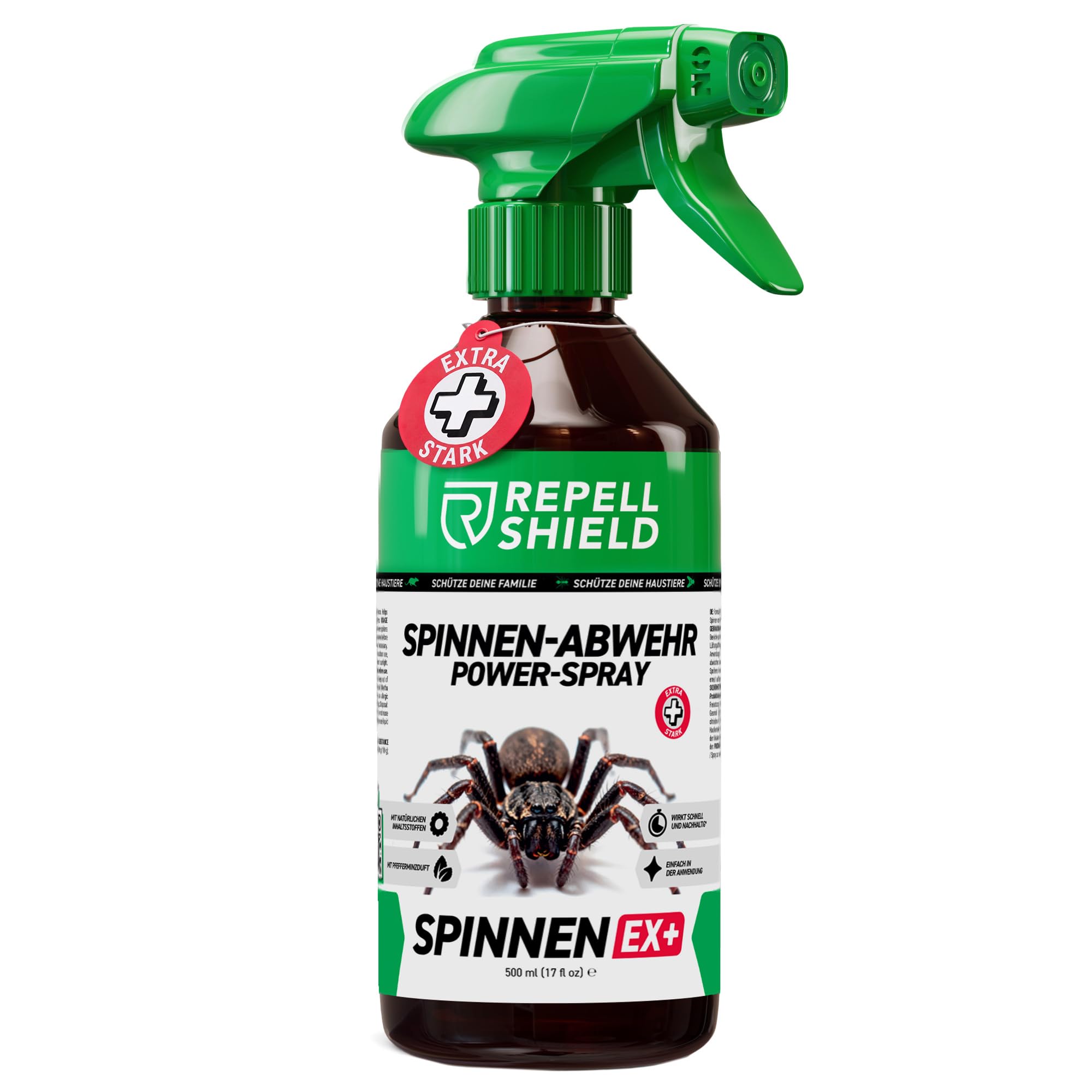 RepellShield® Spinnenspray für Haus & Garten – 500ml – Hinterlässt keine Flecken, gebrauchsfertig, Innen- & Außenbereich – Spinnenabwehr mit Pfefferminz, Geraniol und Chrysanthemenextrakt