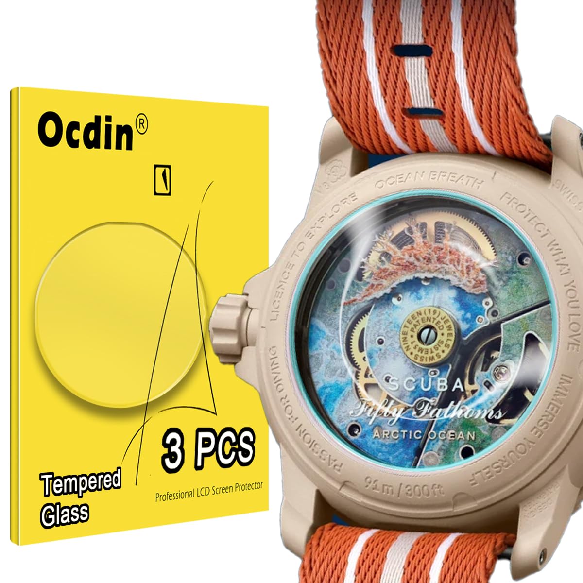 Ocdin Blancpain X Swatch Premium Screen Protector Watch Protective Set - Anti Scratch Crystal Soft Cover and Tempered Back Film (3 Glass)