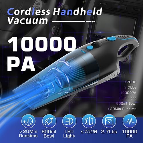 Miniatura 2 de SIYNZEM Aspiradora de mano inalámbrica mejorada de 10000 PA, aspiradora de mano con luz LED, aspiradora recargable sin cable, aspiradora de mano,