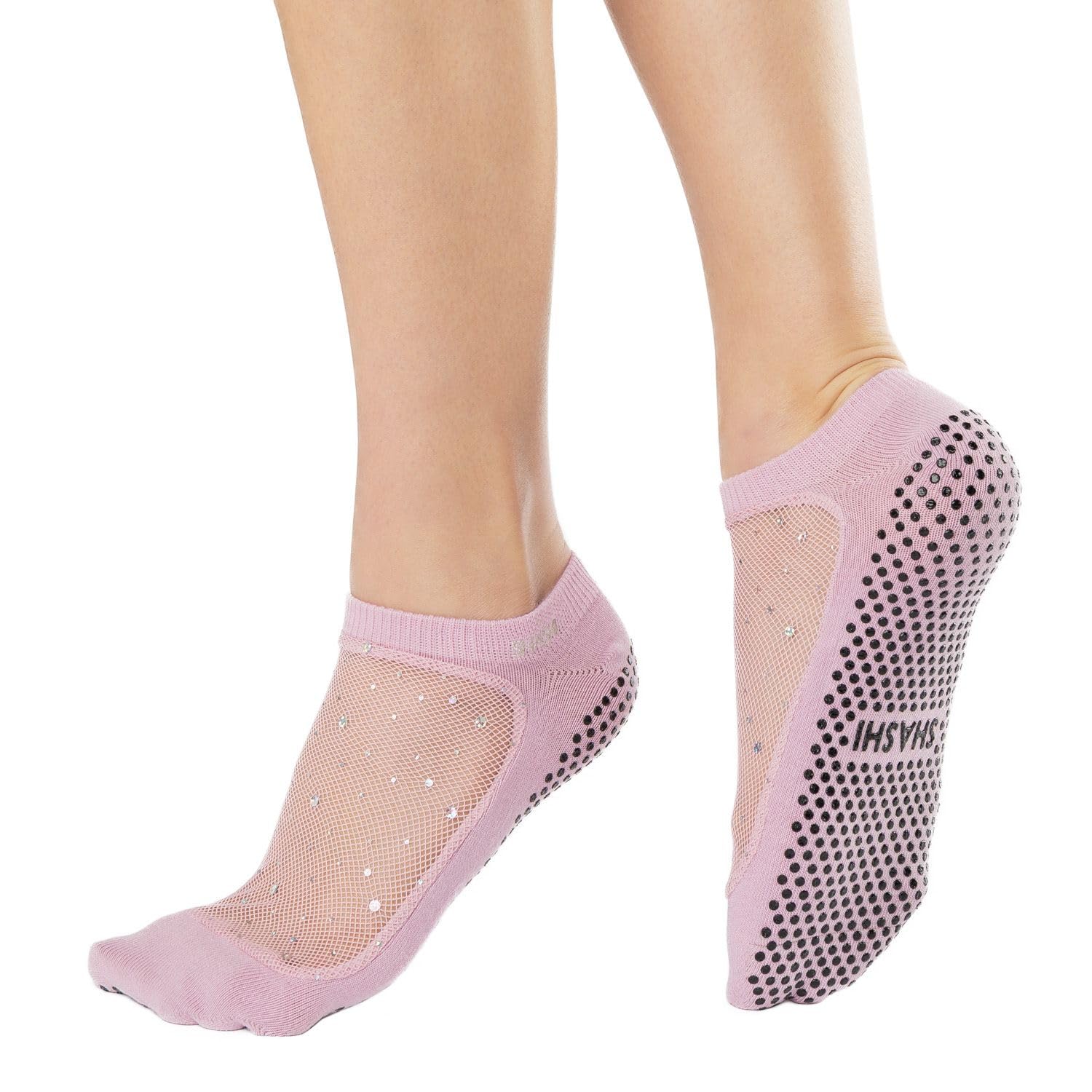 SHASHI Sparkle Mesh Socks for Women – Shimmer, Full-Coverage Non Slip Socks for Barre, Yoga and More