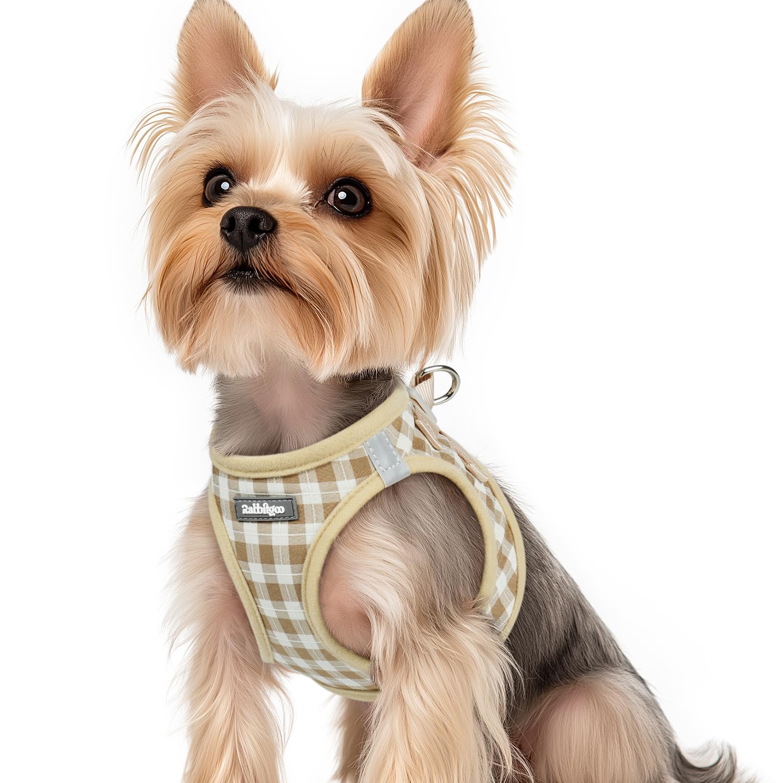 rabbitgoo Dog Harness Small Dog, Step-in Soft Mesh Puppy Harness with Reflective Strips, Lightweight Breathable Pet Vest for Walking Training, Beige Plaid, XS