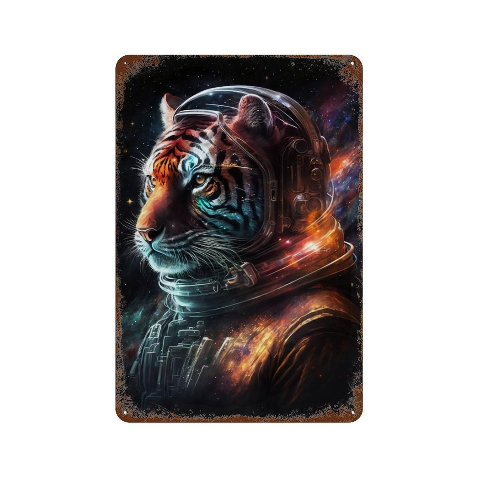 Garage Style Tiger Astronaut Space Suit-3 Distressed Metal Wall Sign 11.8"x7.9", Farmhouse Wall Decor for Bar And Workshop