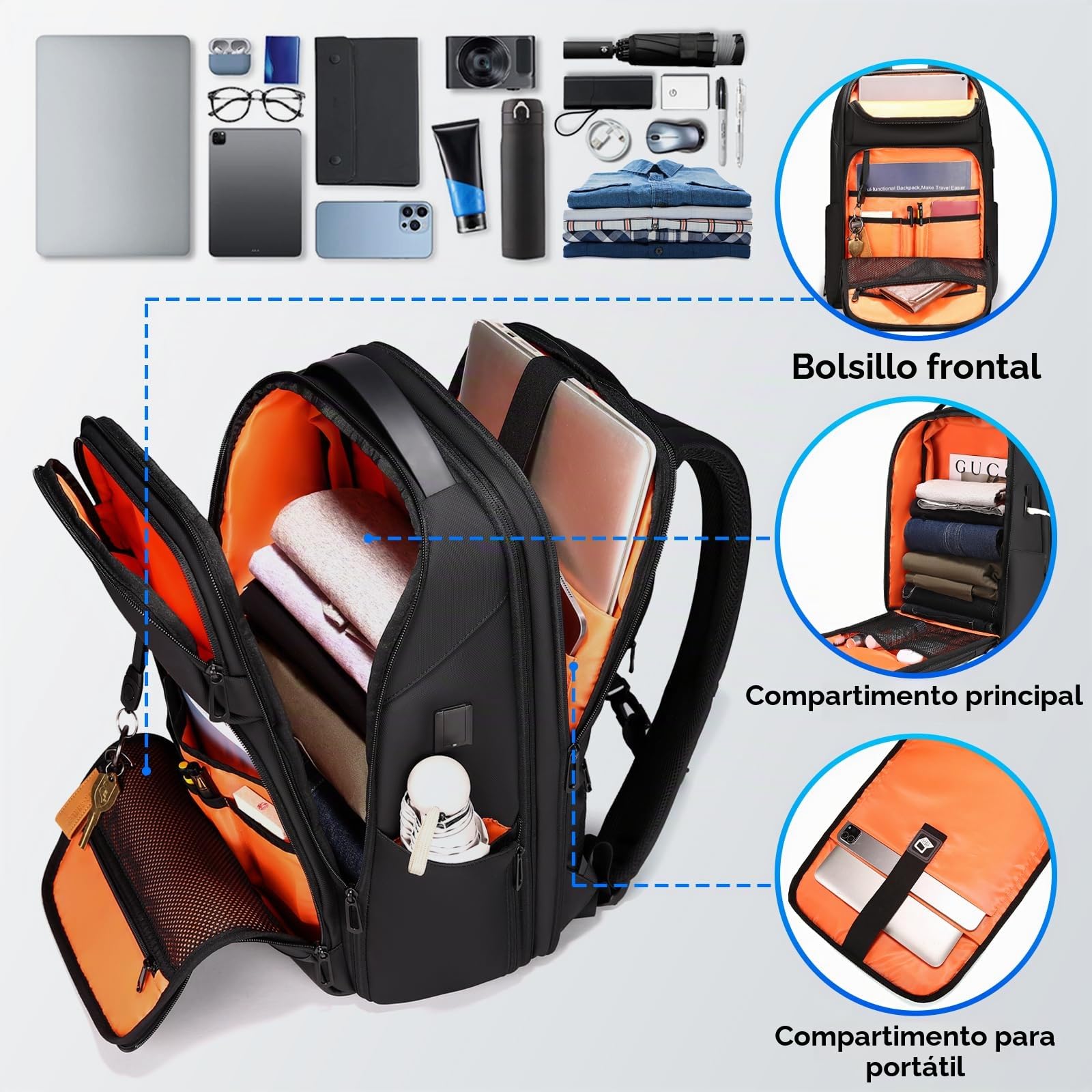 FENRUIEN Mochila expansible para ordenador portátil, mochila de negocios, mochila para hombre, bolsa para portátil de 17 pulgadas, para hombre y mujer, niña, adolescente, con compartimento para