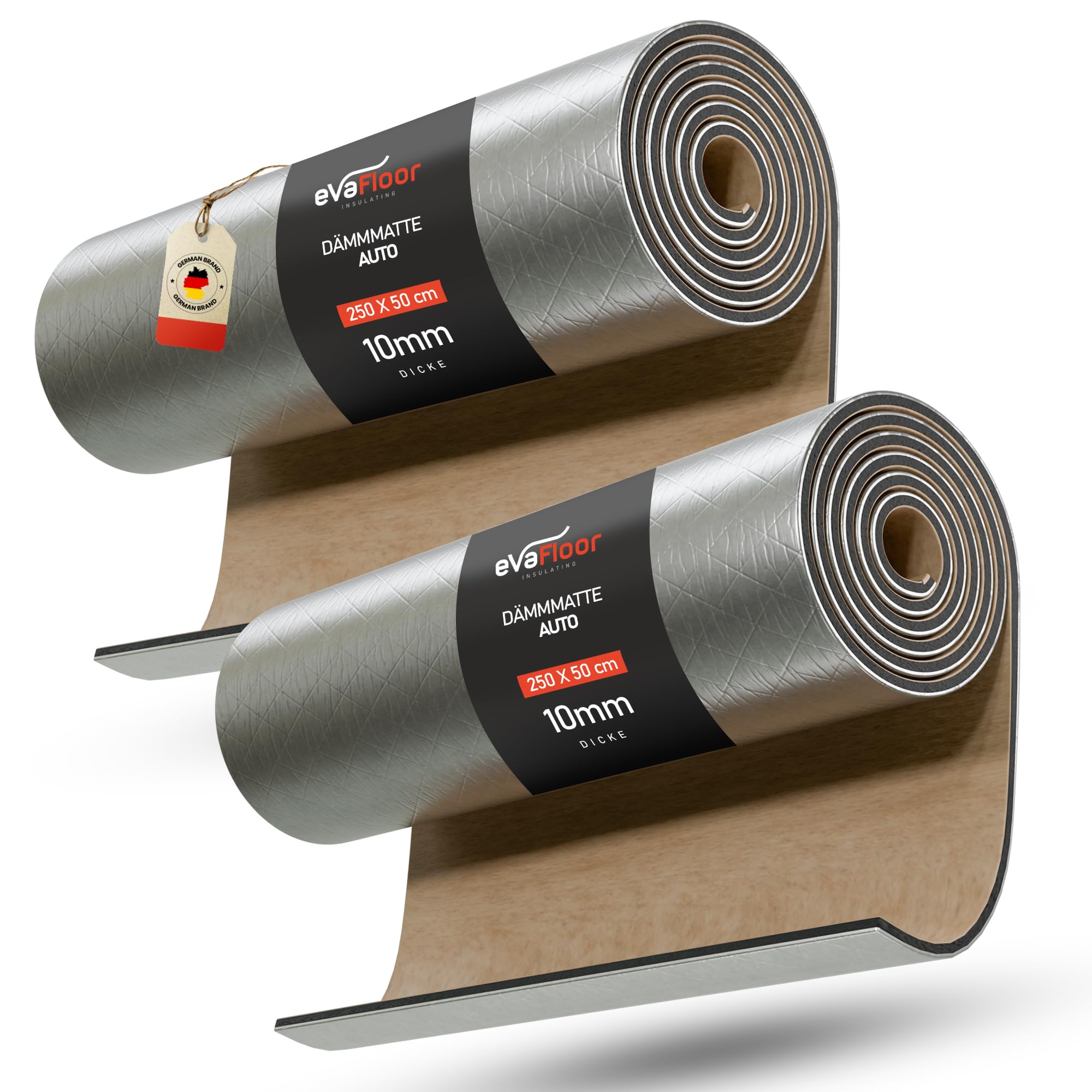 EVAFLOOR® Pack 2 Dämmmatte Auto Selbstklebende 250 x 50 cm – 10 mm Dicke | Schalldämmung Auto | Ideal für Autos, Transporter und Camper | Maximale Temperatur 110°C / Minimale -50°C