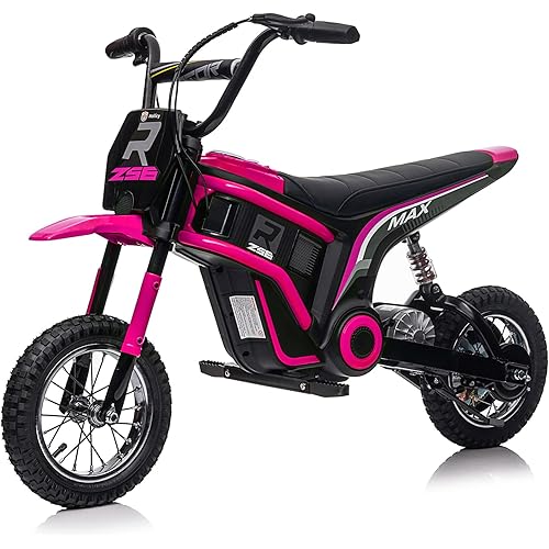 24V Kids Dirt Bike with 350W Motor, 14.29MPH Max Off-Road Bike, Kids Electric Motorcycle with Superior Suspension,12in EVA Inflatable Tires and MP3 Player for Kids 8-12 (Pink)