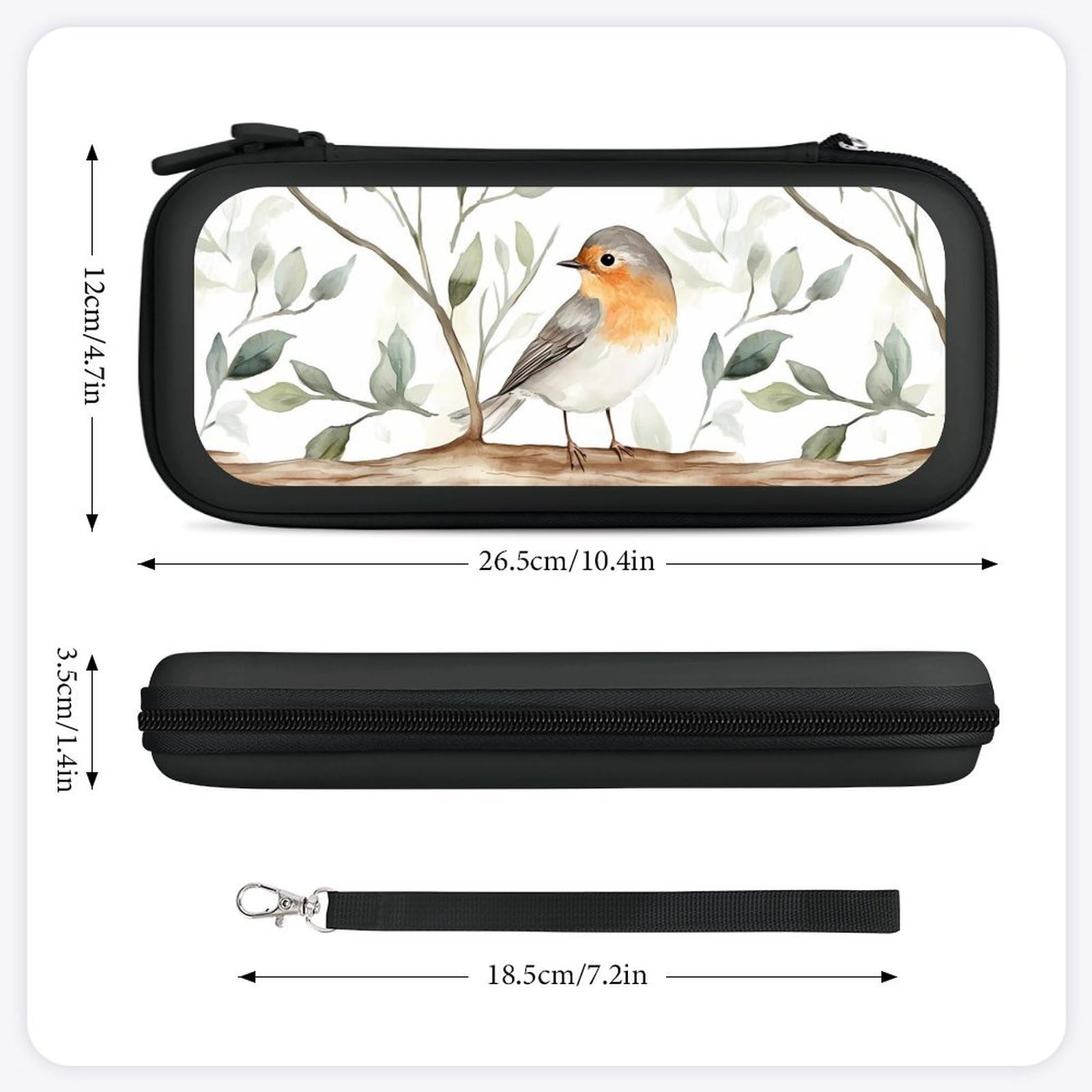 Robin Bird On Woods Compatible with Switch Carrying Case Hard Travel Game Bag Pouch with 15 Games Accessories Black-style