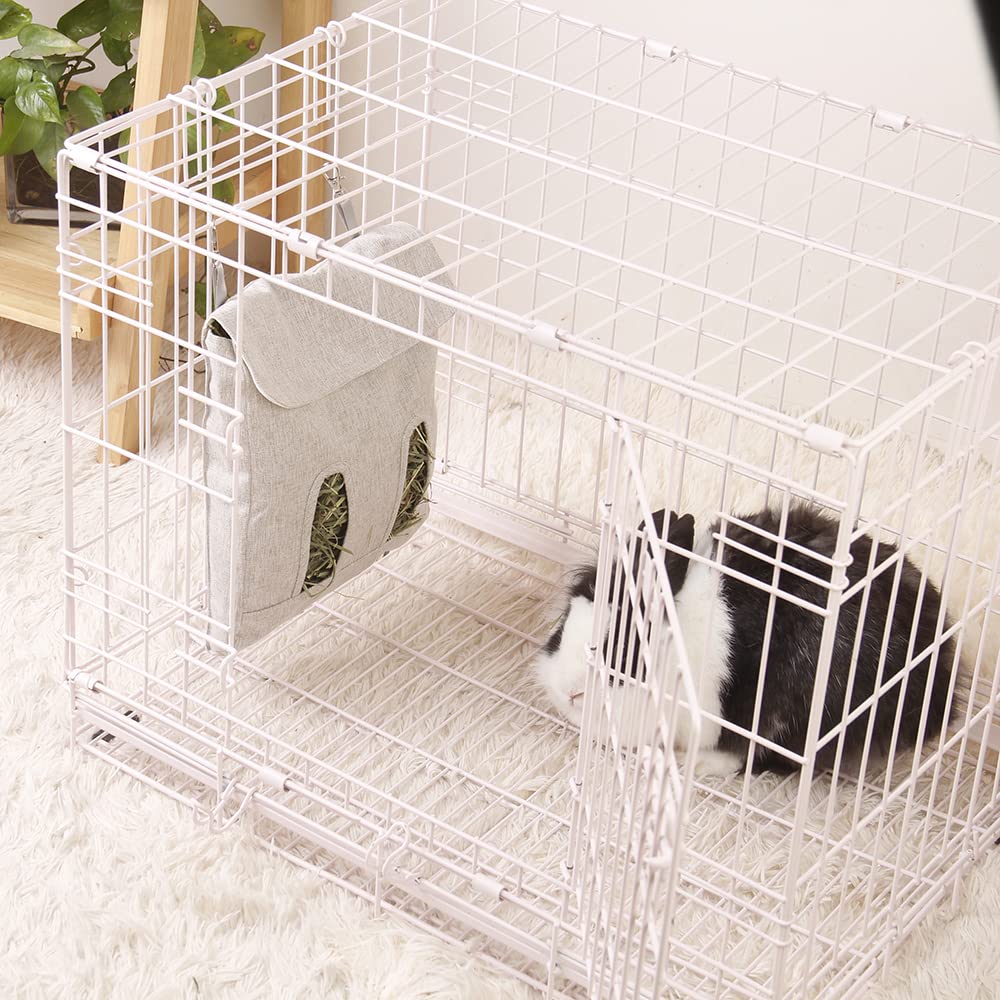 Rabbit Hay Feeder Bag, Guinea Pig Hay Feeder Storage,Sack Hay Bag Feeding Bag Storage for Chinchilla Hamsters Rabbit Guinea Pig Small Animals (L, Grey) - image 6