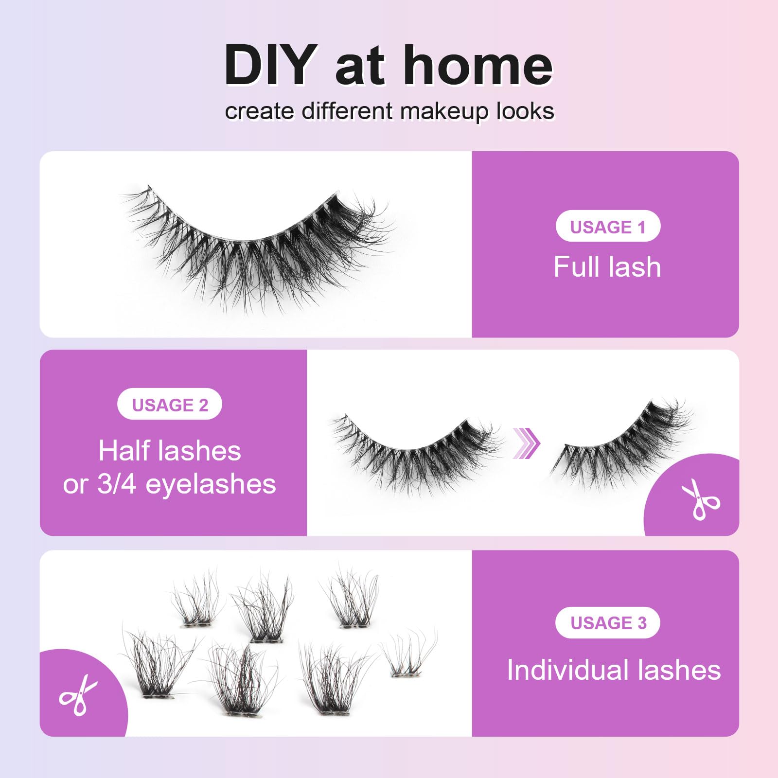 Oreola False Eyelashes Textured Cat Eye Lashes with Transparent Band Faux Mink Eyelashes Natural Fluffy Boosted Wispy Lashes 7 works - Image 4
