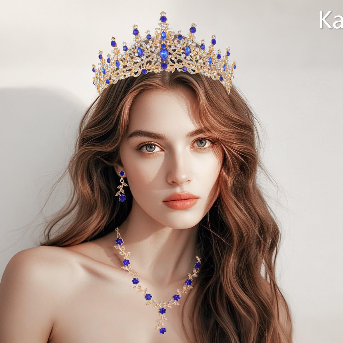 Kamirola Tiaras and Crowns for Women,Tiaras Earrings Necklace, Crystal Bridal Jewelry Set (TR48)