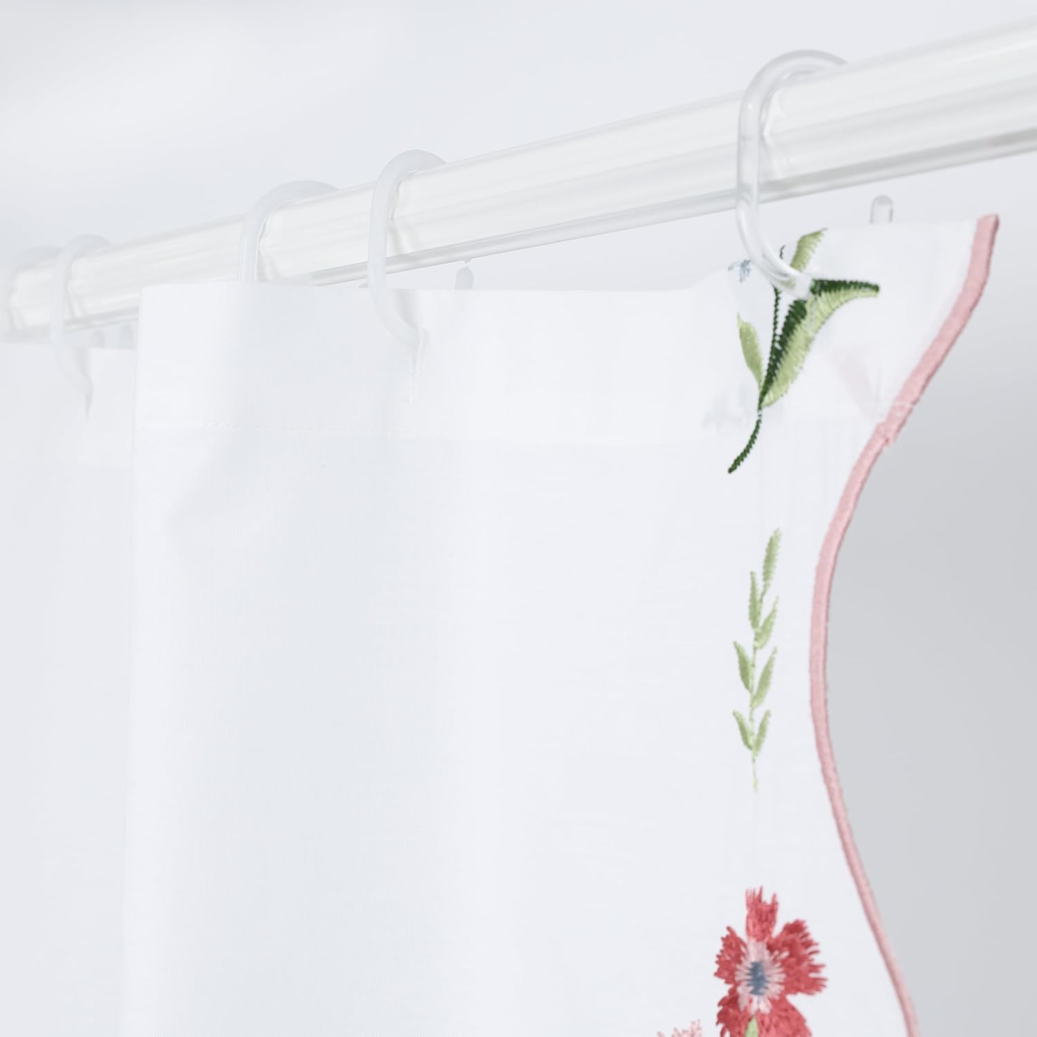 Chlophy Scalloped Shower Curtain 100% Cotton Embroidered Floral Shower Curtain White Cloth Shower Curtains Vintage Flower Aesthetic Elegant for Bathroom Décor Machine Washable 72x72 in