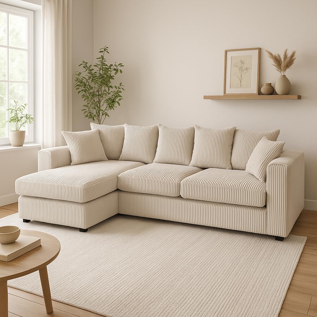 SQUAREBOXX Corner Sofa Set Lennox | Reversible Left/Right Hand Facing, Cream