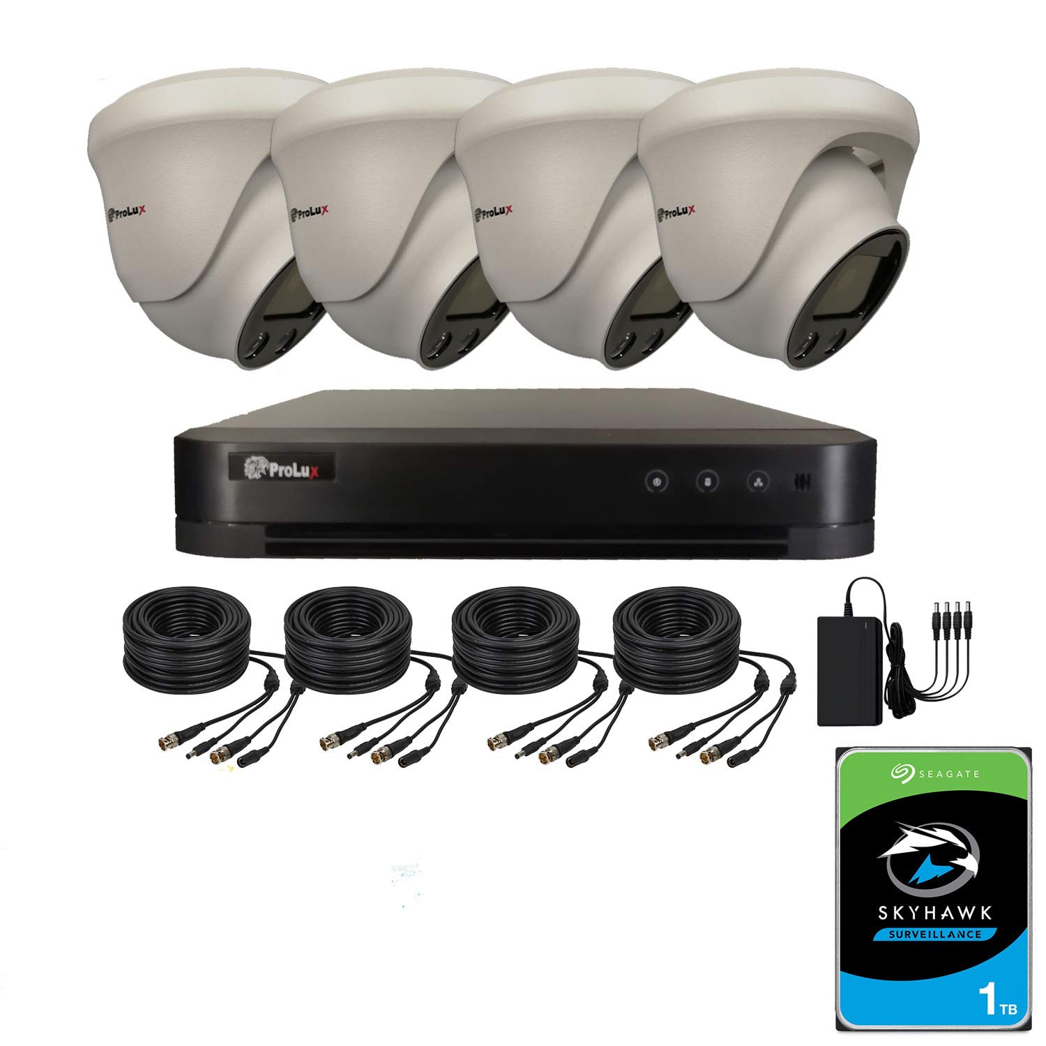 ProLux8MP 4K CCTV System 4CH DVR 4x Colour Night Vision Turret Cameras 1TB Surveillance 20m Cable Full Kit
