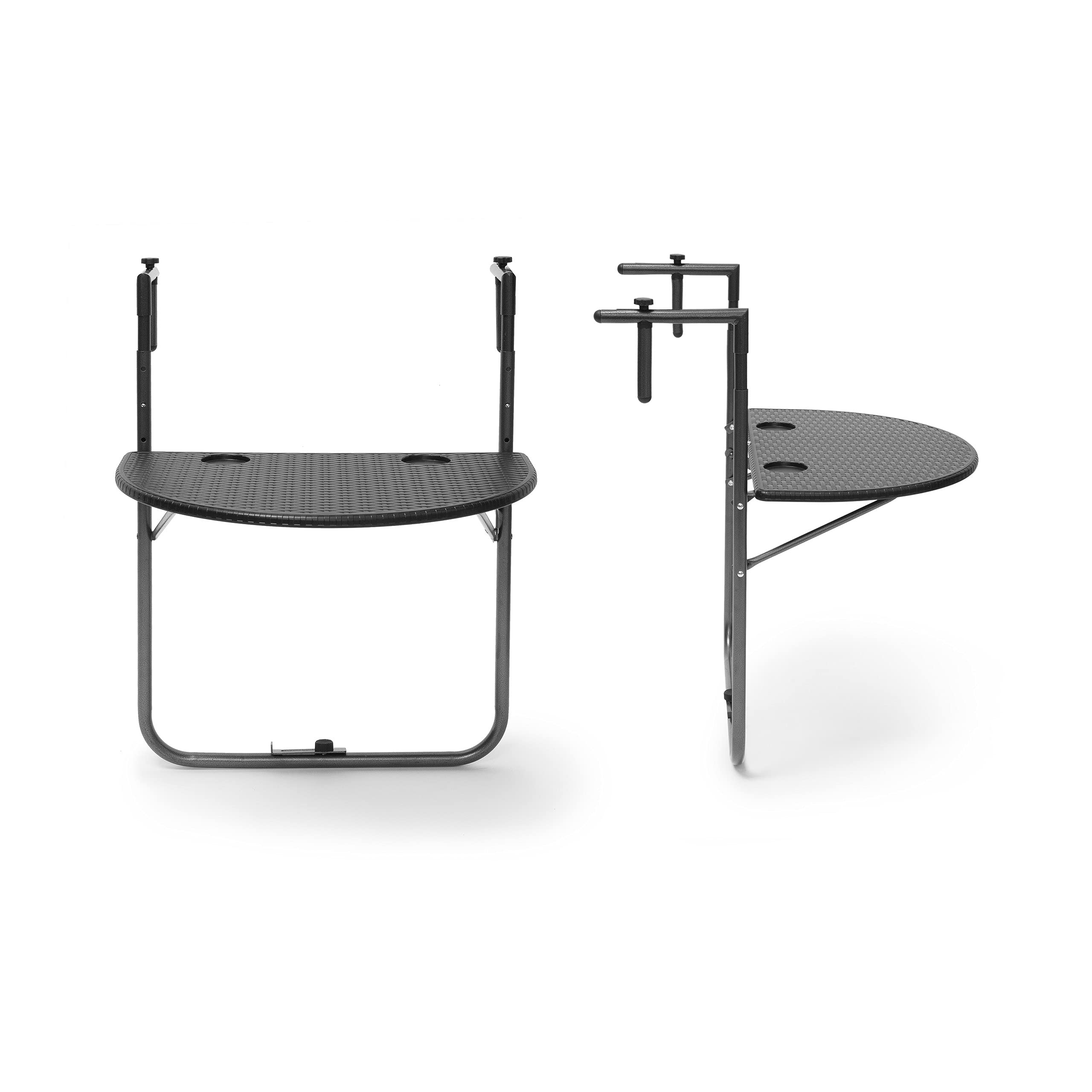 Relaxdays BASTIAN Table de balcon pliante pliable rotin hauteur réglable 63x60x84 cm, noir