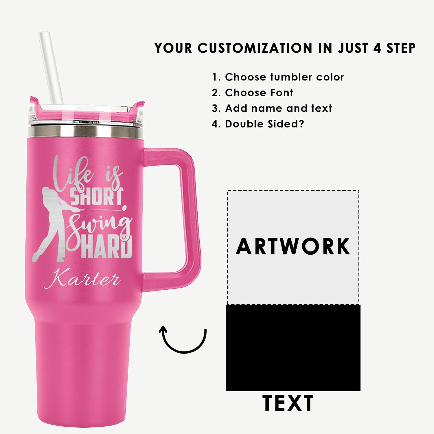 Personalized Golf Gifts For Golf Lover Laser Engraved 40 oz Large Tumbler with Handle, Straw and Lid, Vacuum Insulated Cup, Coffee Mug for Men, Golfer, Dad, Father